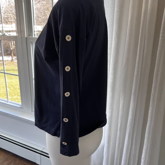 J. Crew Navy and White Button Long Sleeve - Picture 2 of 5